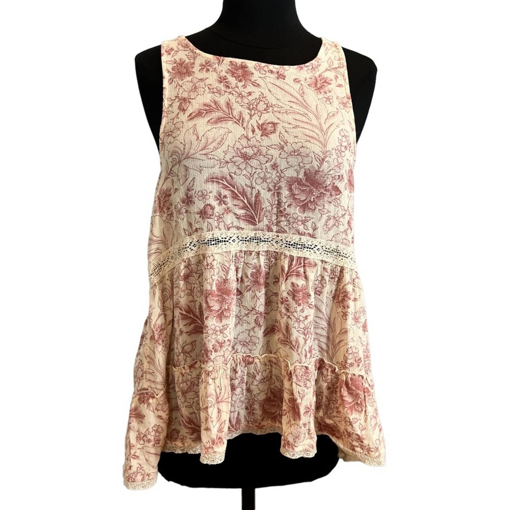 American Eagle Outfitters Floral Tank Top - Pink and Cream